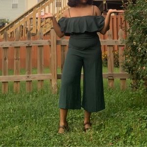H&M Modern Classic Forest Green Off The Shoulder Jumpsuit